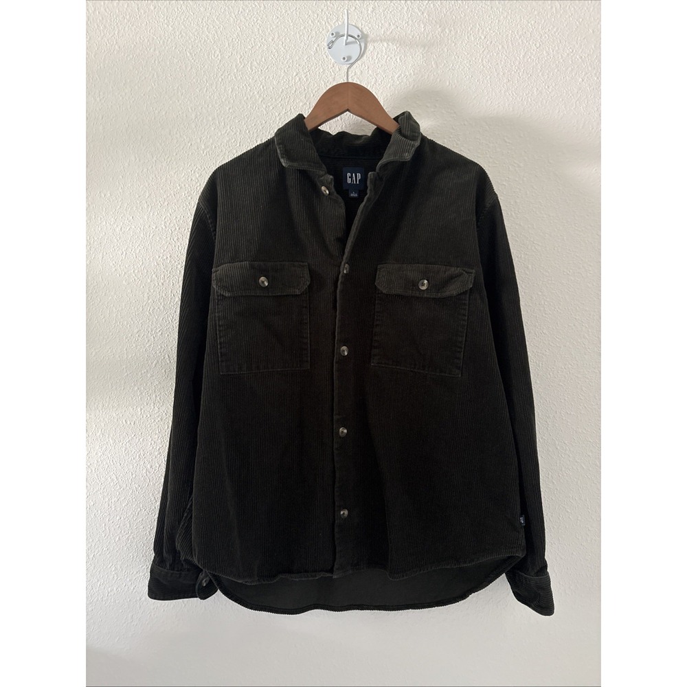 Gap Men's Olive Corduroy Button-Up Shirt Long Sleeve Shacket Large Cotton